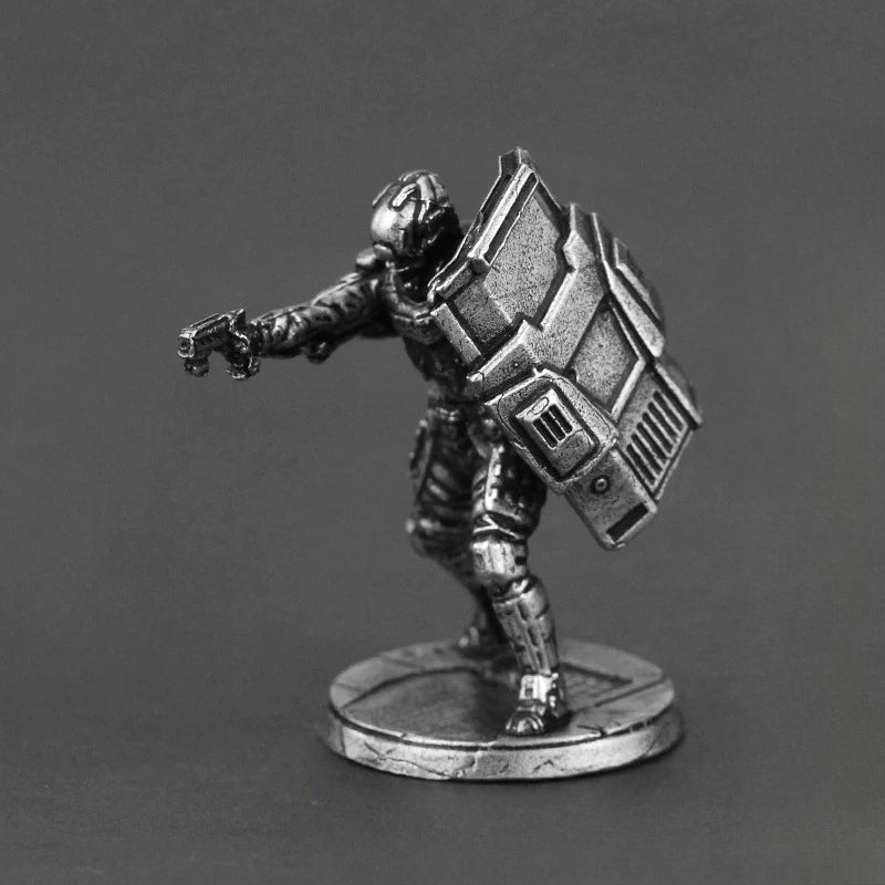 White Brass Figurine Remington Cyberpunk Miniature - Riot Shield and Pistol Trooper Figure