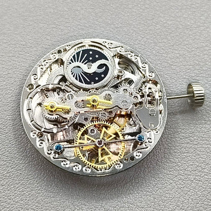Multi-function Double Mainspring Hollow Mechanical Movement Double Time Zone