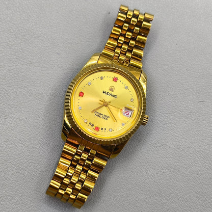 38mm 17 Jews Golden Dial Single Calendar Wudang Steel Manual Mechanical Watch