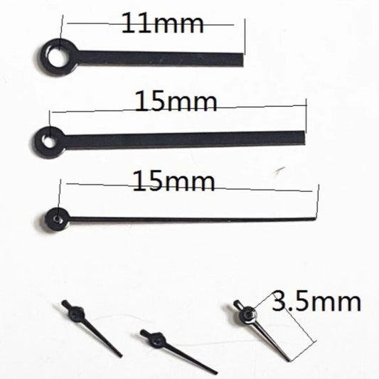 15mm black painted watch hands set for Miyota OS10 OS20 OS30 movements, precise and durable.