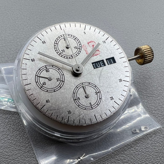 China 7750 automatic chronograph movement with date, day, and small second at 9 o'clock for watch accessories.