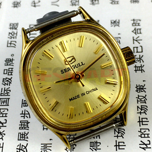 27mm golden square Tianjin Seagull manual mechanical lady watch with nail hour markers