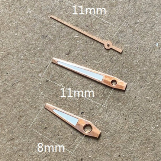 Aiguilles de montre en forme de flèche 11 x 11 x 8 mm, vert luminescent, garniture rose dorée, pour mouvement à quartz Miyota 2035