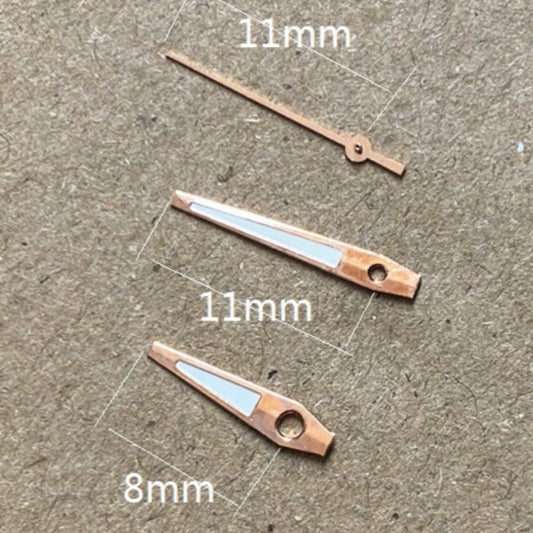 Aiguilles de montre en forme de flèche, 11 x 11 x 8 mm, vert luminescent, garniture rose dorée, pour mouvement à quartz Miyota 2035