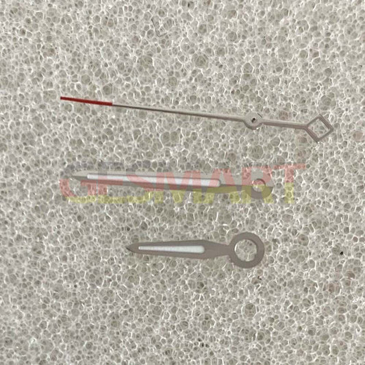 Green luminous color block watch hands with silver trim, compatible with NH35/NH36/4R/7S movements for precise timekeeping.