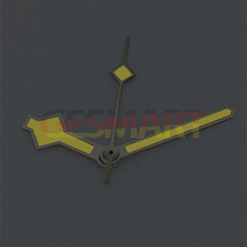 Silver-trim yellow lume watch hands for Asian 8215/2813/8205 movement, stylish precise replacement.