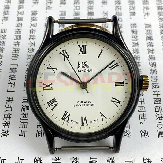 37mm Shanghai Factory manual mechanical watch with Roman numerals and 17 jewels for precise timekeeping