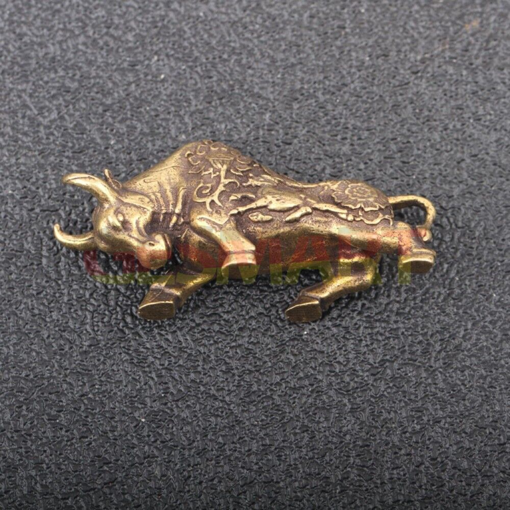 Solid copper Bull trinket, vintage bronze figurine with intricate hand-carved detailing.