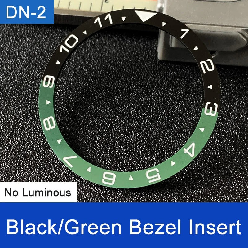 38mm No Lume Black+Green Flat Ceramic Watch Bezel For Skx009 Skx007 Skx011