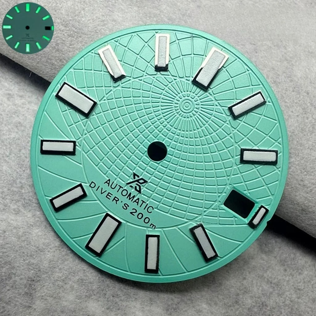 28.5Mm Light Blue Watch Dial Green Lume Fit For NH35 NH36 Movement Divers 200M