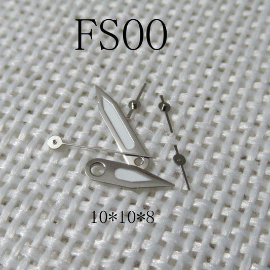 Silver trim green luminous watch hands for Miyota FS00 movement, enhancing visibility and style.