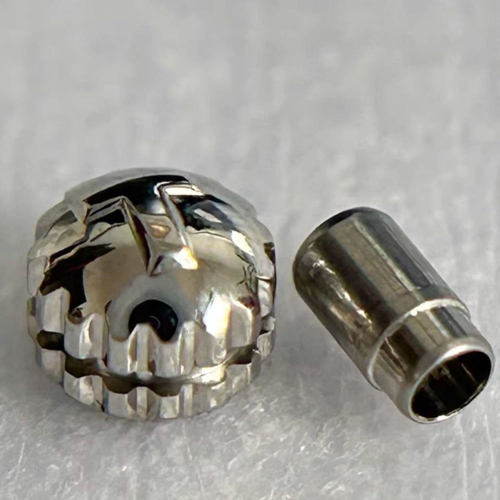 Steel silver large watch crown for Tissot T97, durable replacement part for watch repair.