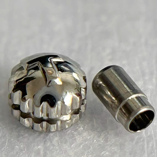 Steel silver large watch crown for Tissot T97, durable replacement part for watch repair.