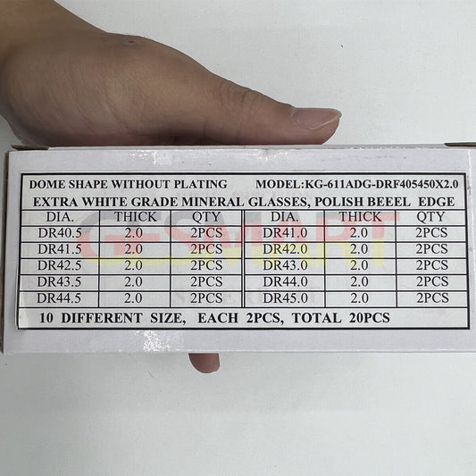 Set of 20 flat 2.0mm thick round watch glass crystals, 40.5-50mm, durable mineral glass for replacements