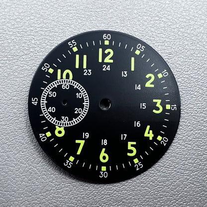 Green Lume No Logo Classic Black+Green 38.5mm Watch Dial For Eta 6497 St 3600
