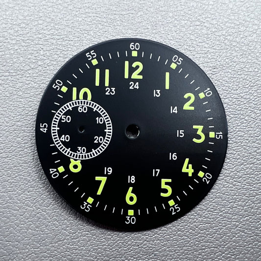 Green Lume No Logo Classic Black+Green 38.5mm Watch Dial For Eta 6497 St 3600