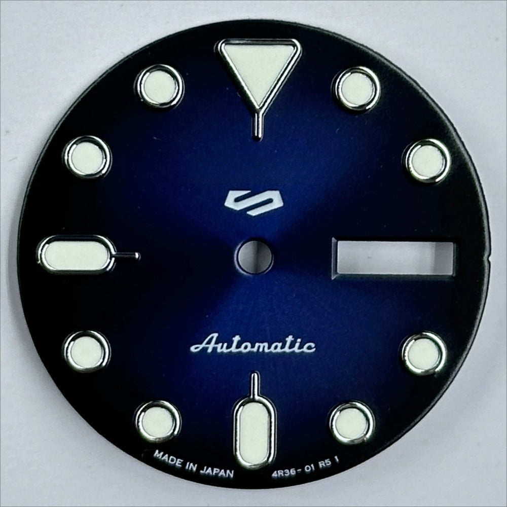 Gradual dark blue 28.6mm watch dial with green luminous markers for NH35 NH36 movements