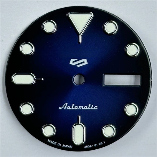 Gradual dark blue 28.6mm watch dial with green luminous markers for NH35 NH36 movements