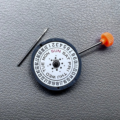 Japan Miyota 6L02 quartz watch movement with double calendar, three hands, date @6, precision timing component.