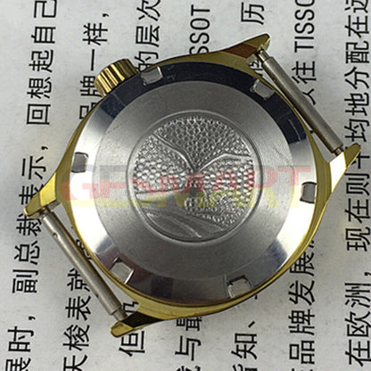 Seagull ladies watch with gold square case, nail markers, manual mechanical movement, single date window.