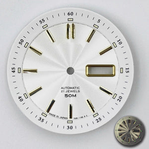 White 35.5mm Golden Nail Vintage Modified Green Luminous Watch Dial for NH35 NH36