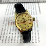 Double Rhomb Single Calendar Manual Mechanical Lady Watch Golden Dial Case Hands