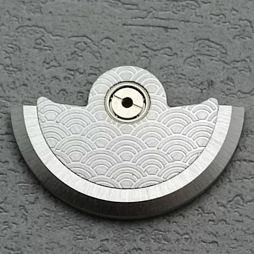 Silver waved rotor oscillating weight for NH34 NH35 NH36 NH38 watch movements, enhancing winding efficiency.
