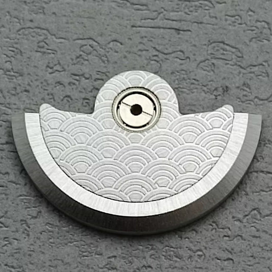Silver waved rotor oscillating weight for NH34 NH35 NH36 NH38 watch movements, enhancing winding efficiency.