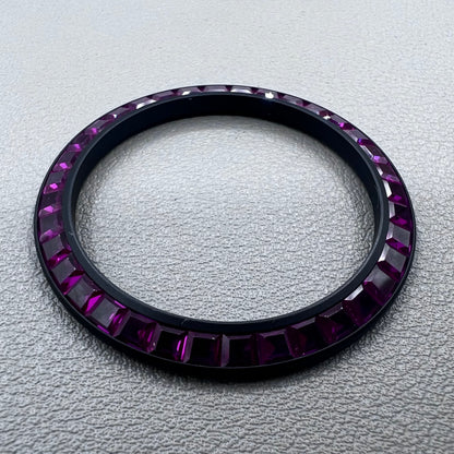 Purple T-shaped square Moissanite bezel for Daytona watch, inclined design enhancing luxury style.