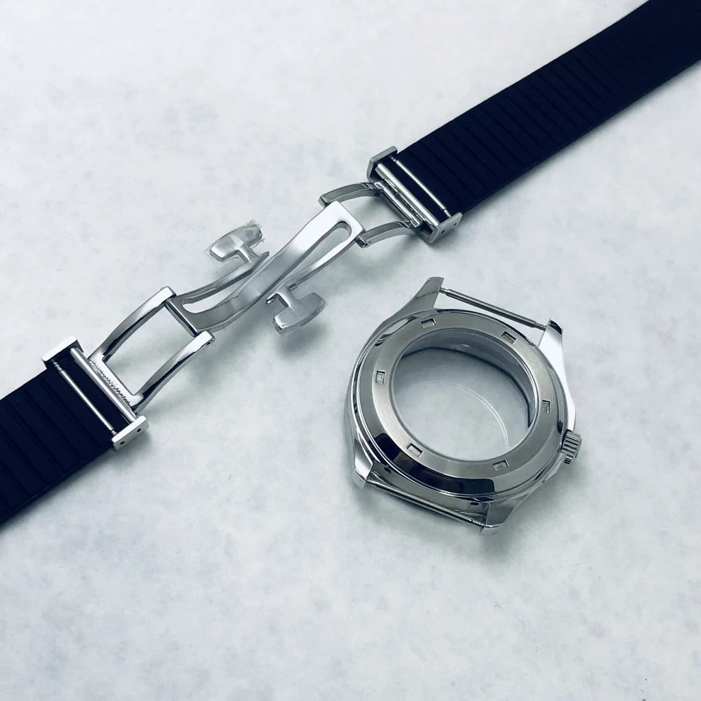 42mm Silver Watch Case Sapphire Glass Rubber Strap For NH35/34 NH36/38 NH70 NH72