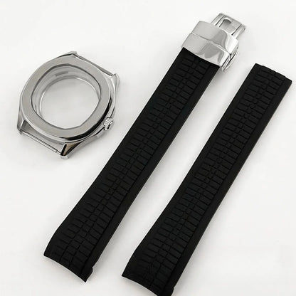 40mm Nautilus Rubber Strap Sapphire Glass Watch Case for NH34/35 NH36 NH38 4R35