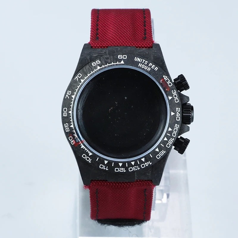 38mm Carbon Fiber Case Red/ Yellow Strap fit 4130/VK63 Sapphire Glass 29mm Dial
