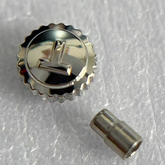 Steel silver watch crown for Tissot T109410, durable replacement part for watch repair and maintenance.