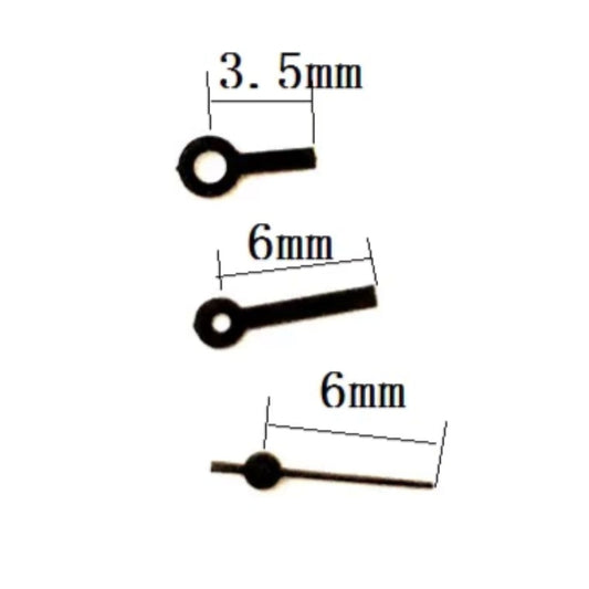 Black painted square pointed watch hands for Miyota 2035 quartz movement, stylish and precise accessories.