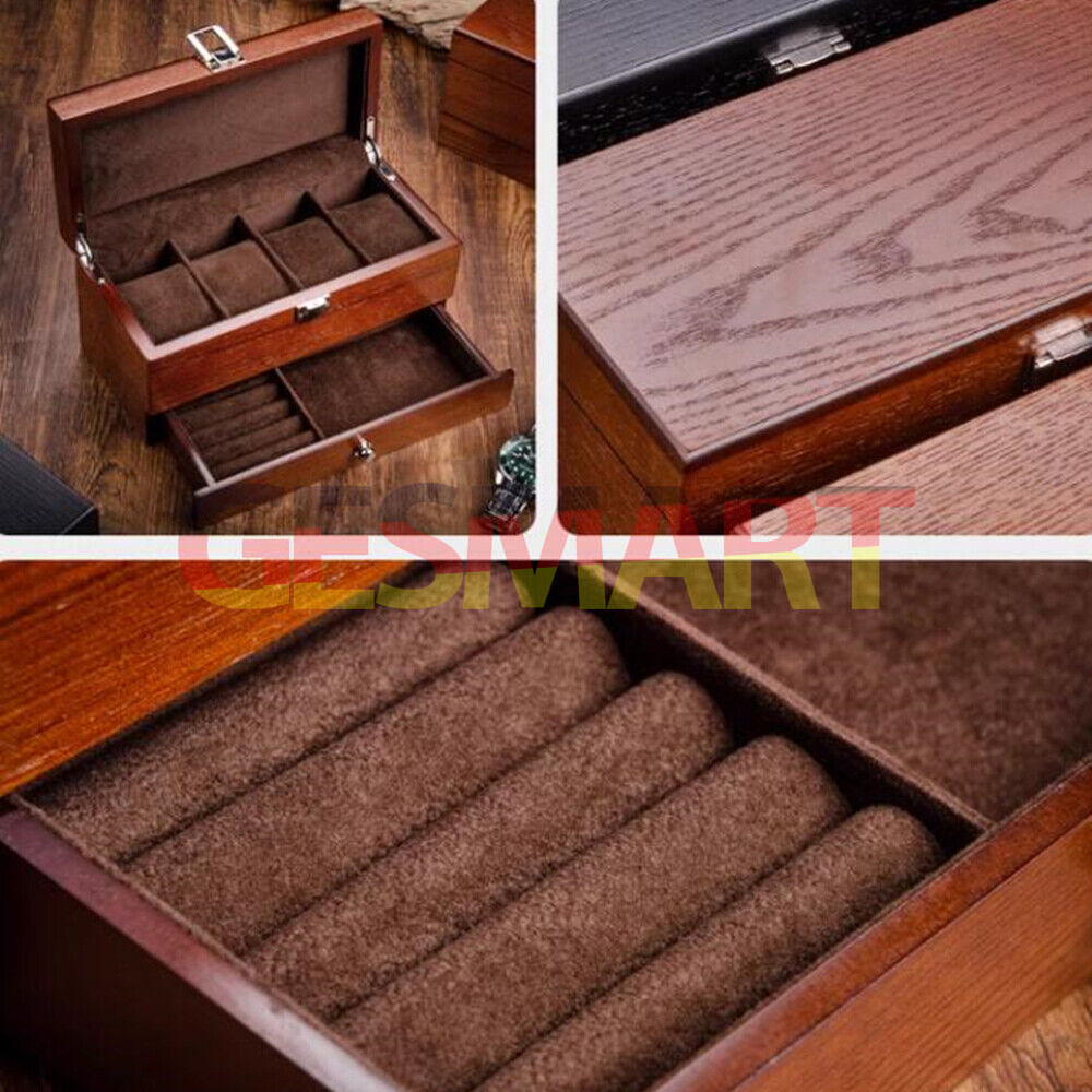 Double-layer men's watch box organizer, perfect for storing and displaying watches and jewelry.
