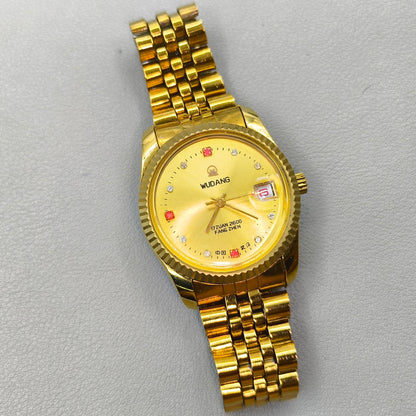 38mm 17 Jews Golden Dial Single Calendar Wudang Steel Manual Mechanical Watch