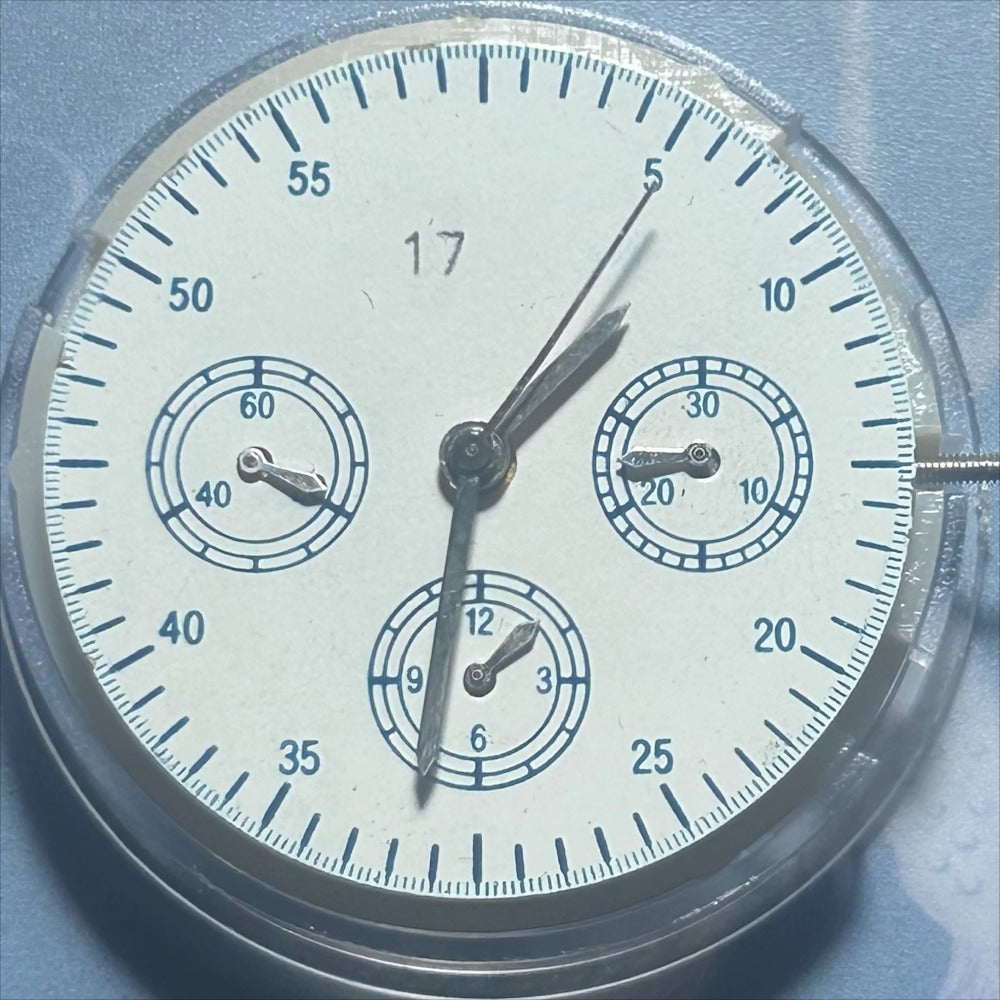 Golden Dandong 7750 mechanical watch movement with small seconds at 3, 6, and 9 o?clock, China made.