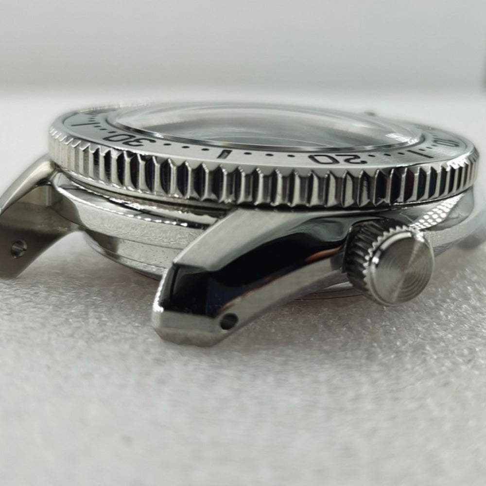 42mm silver polished watch case, compatible with SPB185/SPB187J1 and NH35/36/4R/6R movements.