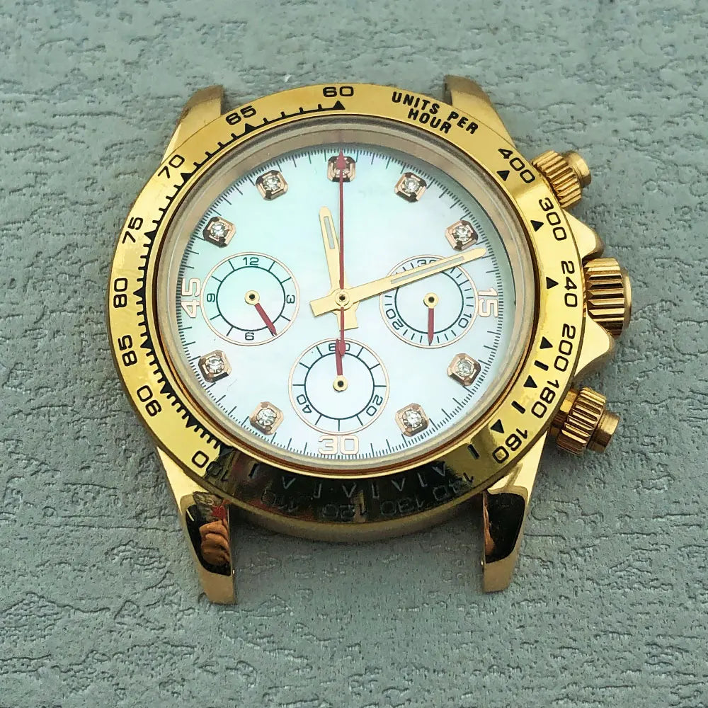 40mm Diamond Bezel Aurora Dial 316l Steel Sapphire Glass Case Suitable For VK63