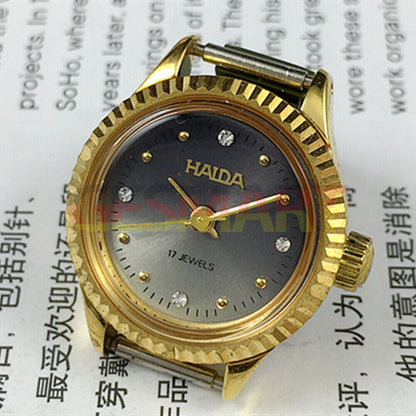 24mm SHANGHAI HAIDA ladies mechanical watch with 17 jewels and diamond nail accents for elegant style.