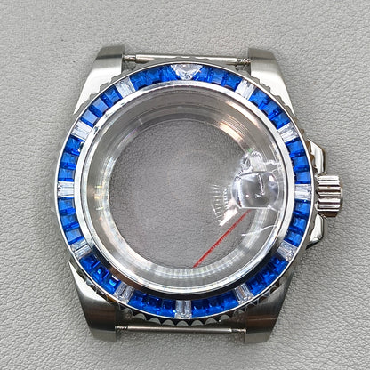 40mm  Watch Case for NH35 NH36 Crystal Blue Bezel Clear Bottom Sapphire Glass