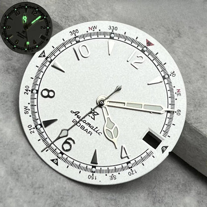 28.5mm Vintage Watch Dial Hands Green Luminous For SKX Mod Fit NH35/36 Movement
