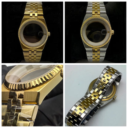 39.5mm Land-Dwellwe GOLD Case+Strap Sapphire Glass Luminou 33.8mm Dial Fit NH35
