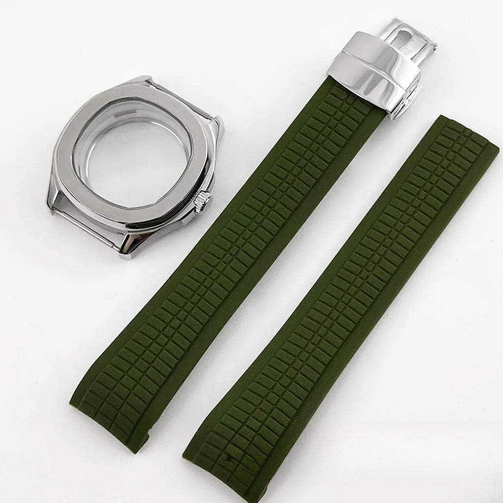 Brown Rubber Strap 40mm Sapphire Glass Watch Case for NH34 NH35 NH36 NH38 4R35
