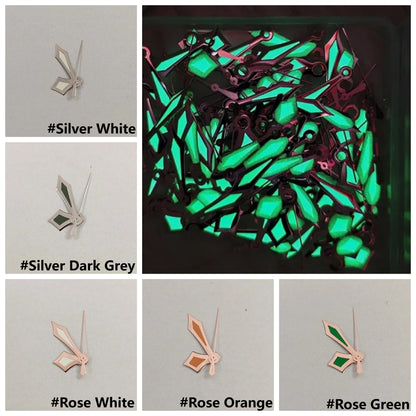 Modified Silver/Rose Sword Shape Green Luminous Watch Hands for NH35/NH36/4R/7S
