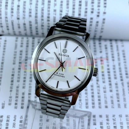 China Baihua 37mm manual mechanical watch with silver dial, 19 jewels, shock-resistant for durable wear.
