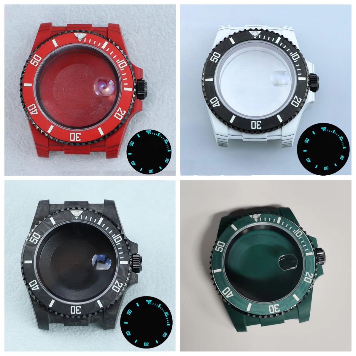 40.5mm Carbon Fiber Case Fit RLX3135 Sapphire Glass Carbon Fiber Bezel Blue Lume