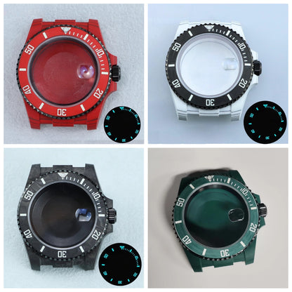 40.5mm Carbon Fiber Case Fit RLX3135 Sapphire Glass Carbon Fiber Bezel Blue Lume