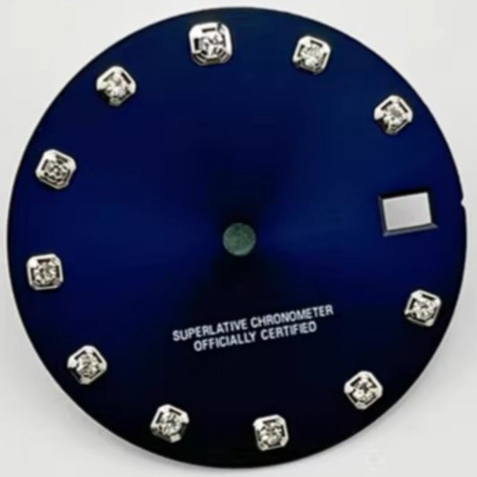 28.5mm Dark Blue Rhinestone Modified Watch Dial NH35A/4R35 Movement No Logo