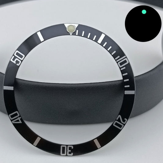 37.5mm green lume aluminum bezel with white font for Black SUB watch, precision-crafted accessory.